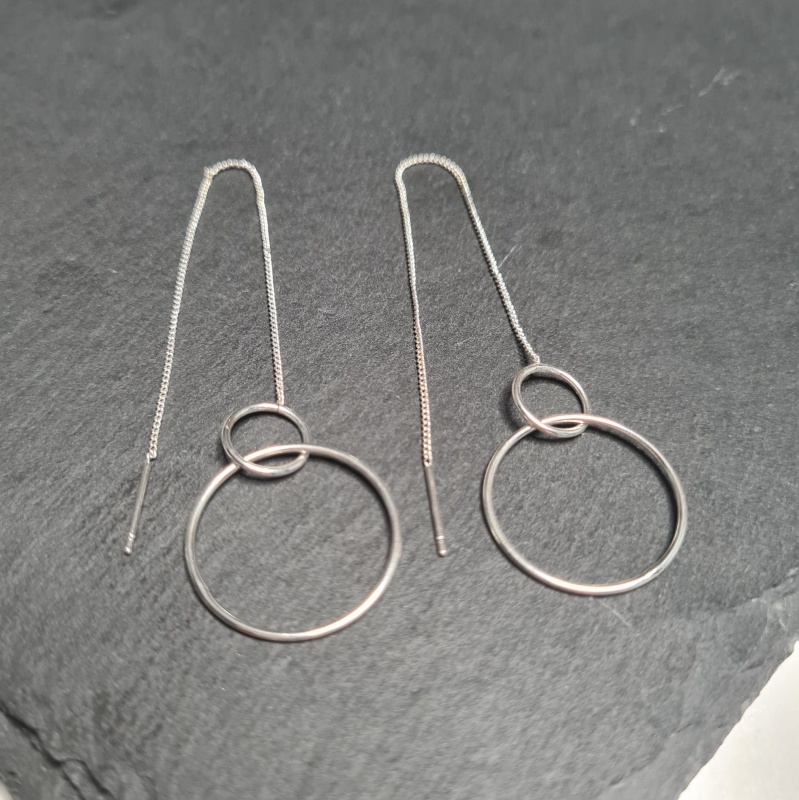 Circle Link Threader Earrings - Silver